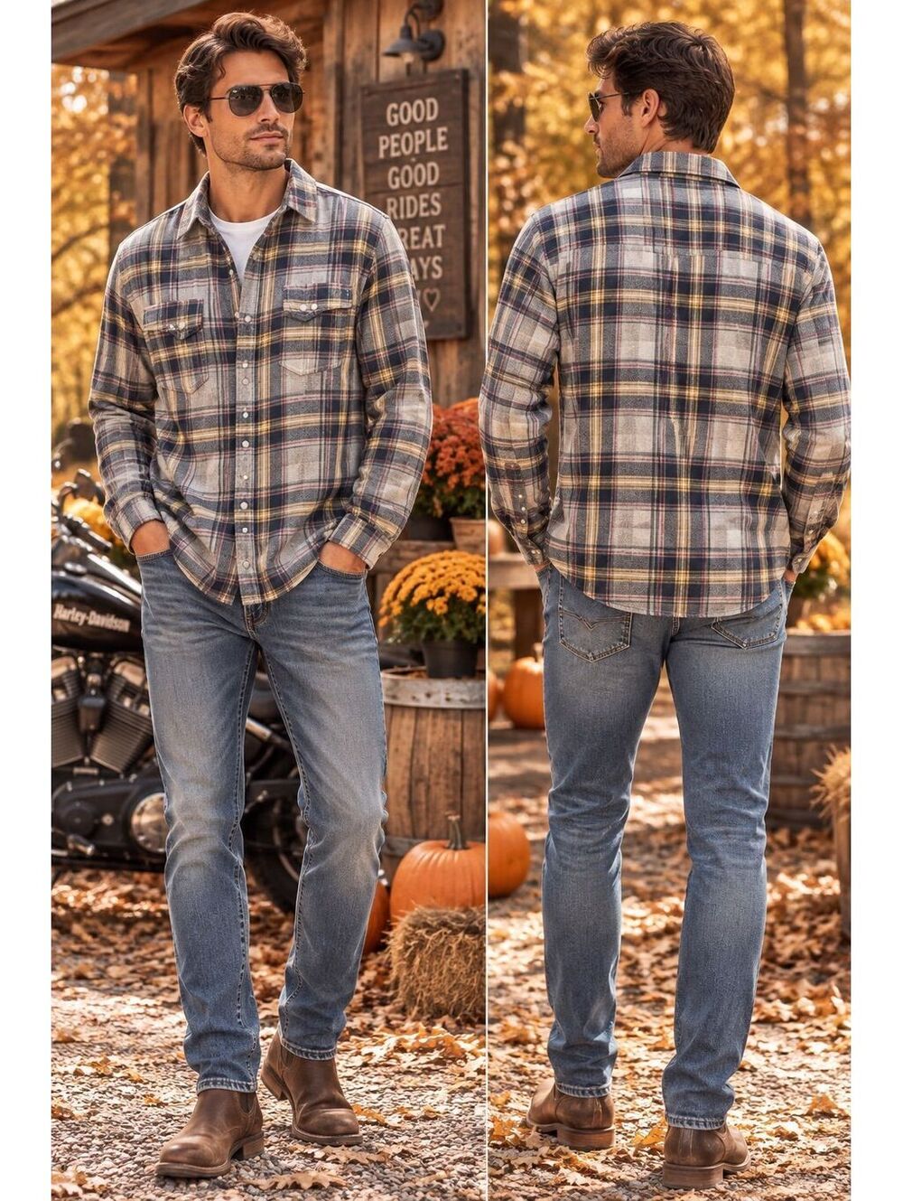 Burnside flannel snap button long sleeve shirt medium